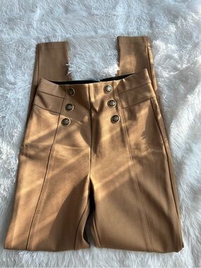 Zara Double-Button High-Waist Trousers in Camel Brown